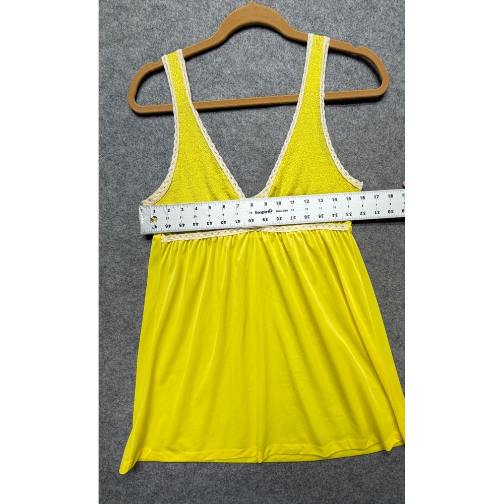 Vintage Yellow Nylon Babydoll Nightgown Lace Trim Empire Waist Chemise Large 60s - Picture 4 of 9